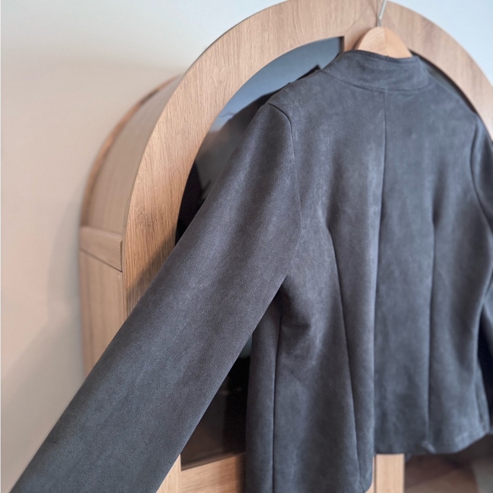 Gray Faux Suede Military Button Jacket Women’s Medium Academia Blazer - Picture 9 of 10